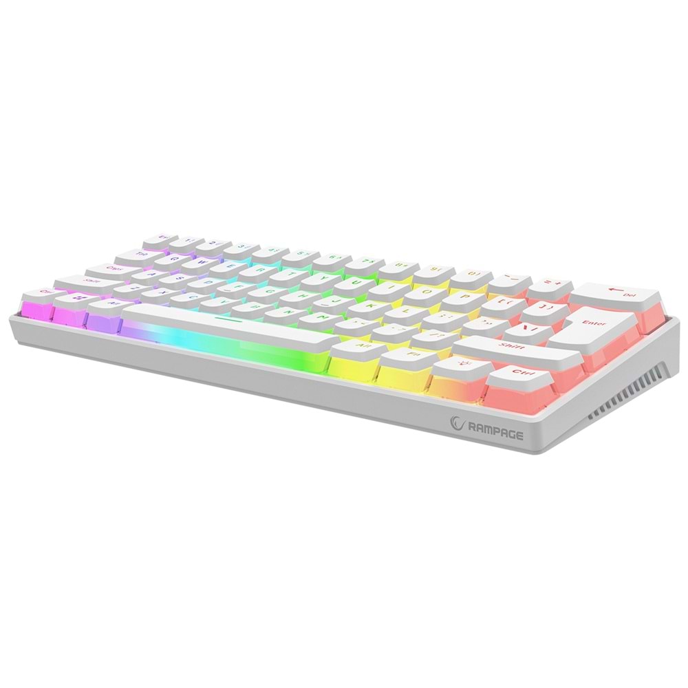 Rampage RADIANT K11 Beyaz Type-C Bağlantılı RGB Puding Tuşlu Gaming Oyuncu Klavye US Layout English Blue Switch Outlet