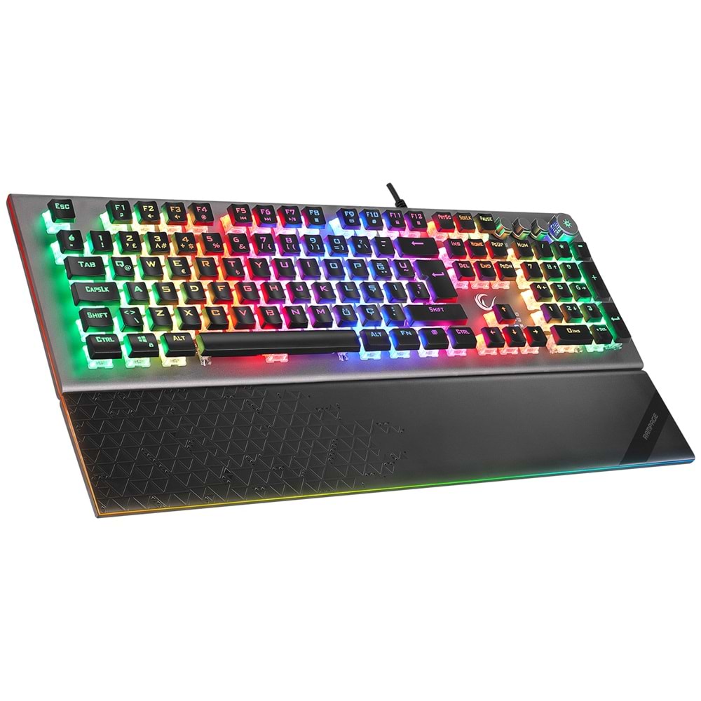 Rampage KB-R101 IMPRESSIVE Gri/Siyah USB RGB Aydınlatmalı İnce Tasarım Red Switch Gaming Oyuncu Klavyesi Outlet