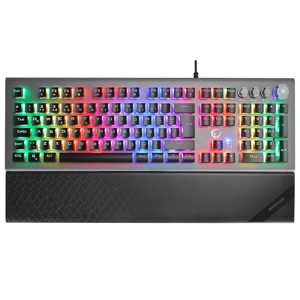 Rampage KB-R101 IMPRESSIVE Gri/Siyah USB RGB Aydınlatmalı İnce Tasarım Red Switch Gaming Oyuncu Klavyesi Outlet