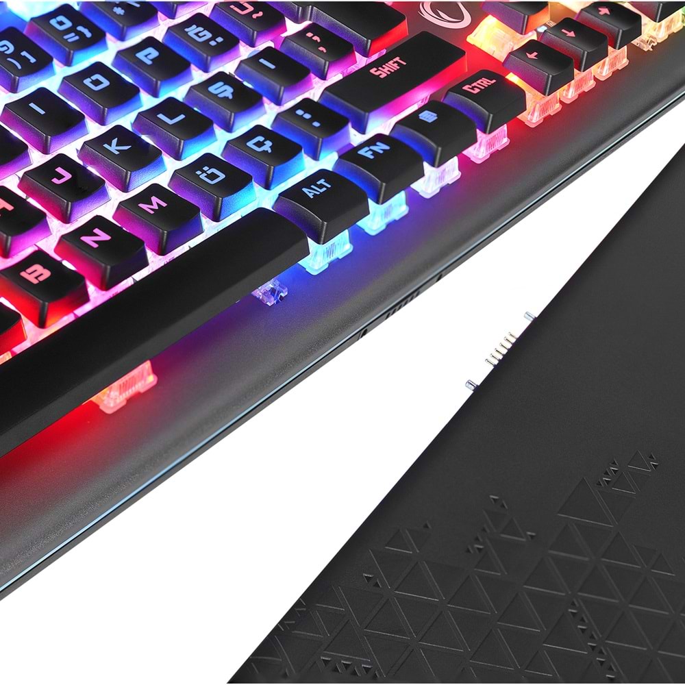 Rampage KB-R101 IMPRESSIVE Gri/Siyah USB RGB Aydınlatmalı İnce Tasarım Red Switch Gaming Oyuncu Klavyesi Outlet