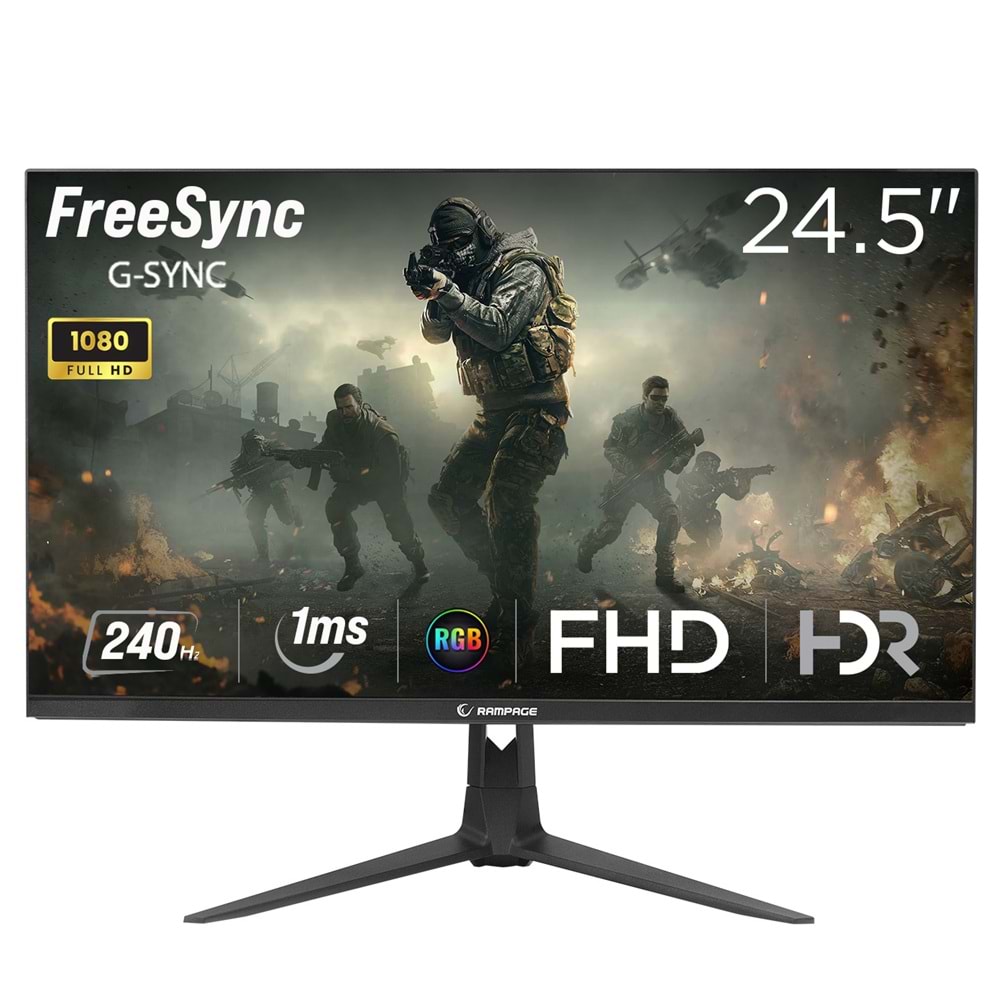 Rampage Cyclops CY25R240 25 İnç 240Hz 1ms FHD VA HDR FreeSync RGB Oyuncu Monitörü outlet