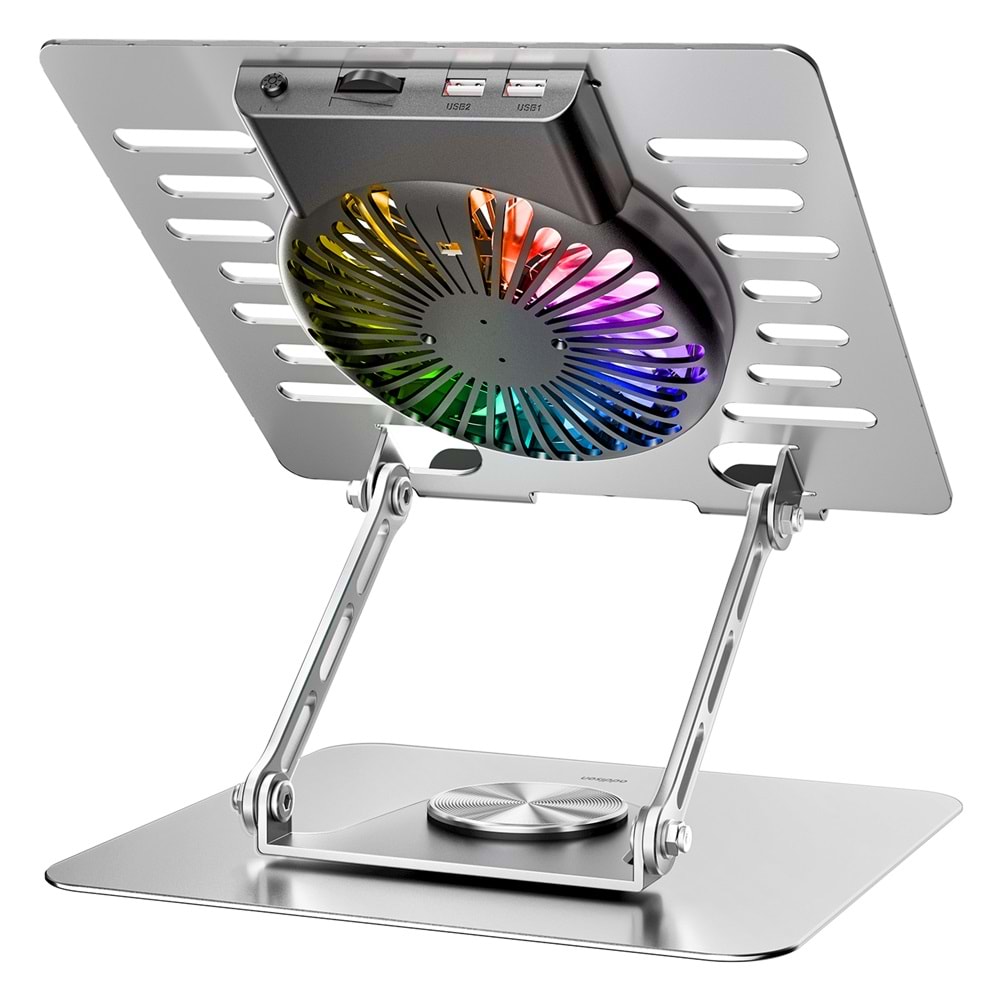 Addison AD-RC35 360 Derece Dönebilen Fanlı RGB Işıklı Ayarlanabilir Metal Laptop Soğutucu Stand
