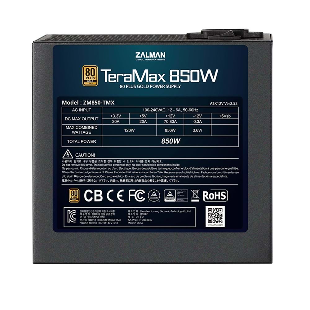 Zalman ZM850-TMX2 TeraMax2 850W 80+ Gold ATX3.0 ve PCIe Gen.5 Uyumlu Full-Modüler Power Supply