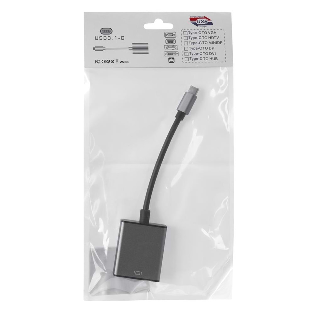 Hytech HY-USBC53 1080P Metal Type-C to VGA Adaptör, Type C Vga Çevirici (PC İçindir)