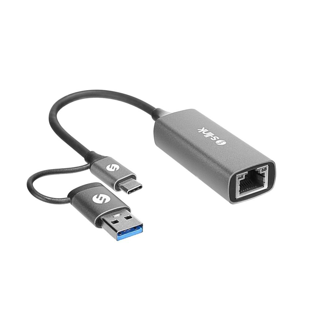 S-link SWV-USBC029 Gri Metal Type-C + USB3.0 Çeviricili 10/100/1000Mbps Adaptör, USB3.0 Ethernet Çevirici, Type C Ethernet Çevirici