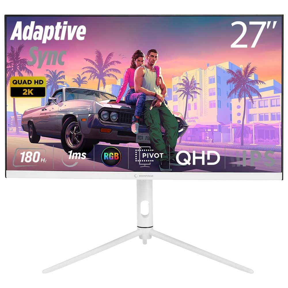 Rampage GLACIER GL27R180Q 27 180Hz 1ms AUO IPS QHD 2K AdaptiveSync RGB Pivot Beyaz Flat Oyuncu Monitörü