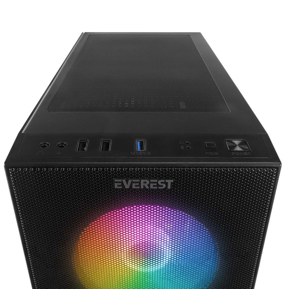 Everest FACED V5 Mesh 600W Temperli Camlı 4x12cm Sabit Rainbow Fanlı ATX Mid-T Gaming Oyuncu Kasası (OUTLET)