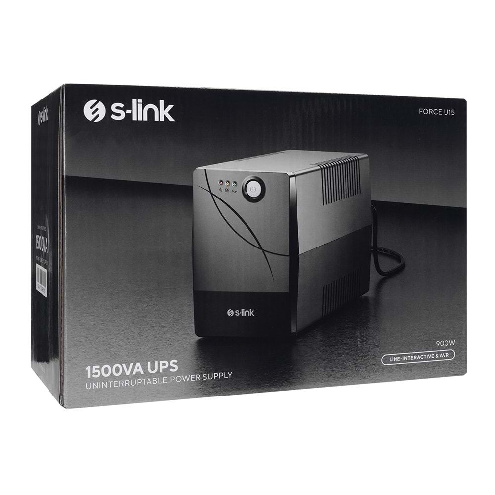 S-link FORCE U15 1500VA 900W Line-Interactive Kesintisiz Güç Kaynağı UPS Siyah Outlet