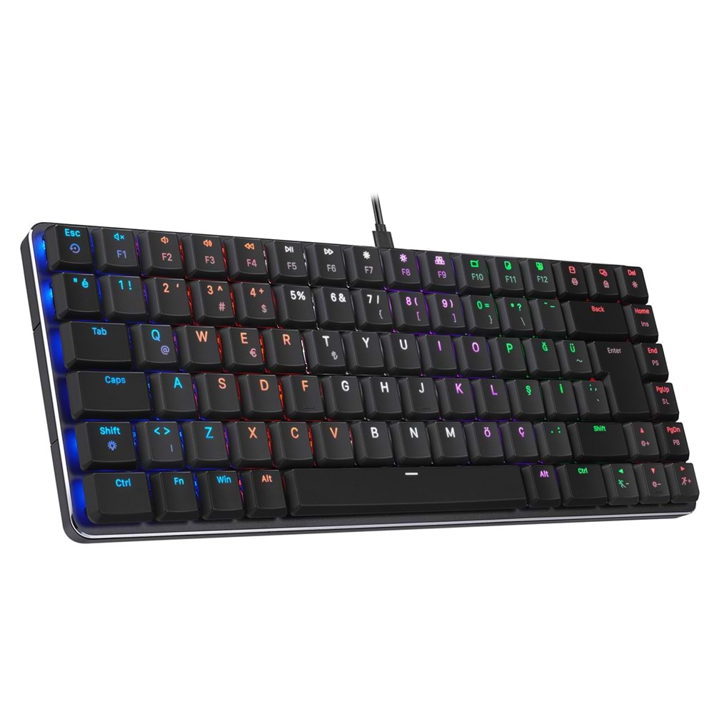 Rampage GRANITE Siyah/Gri Low Profile RED SWITCH Q Rainbow Mekanik Gaming Oyuncu Klavye Outlet