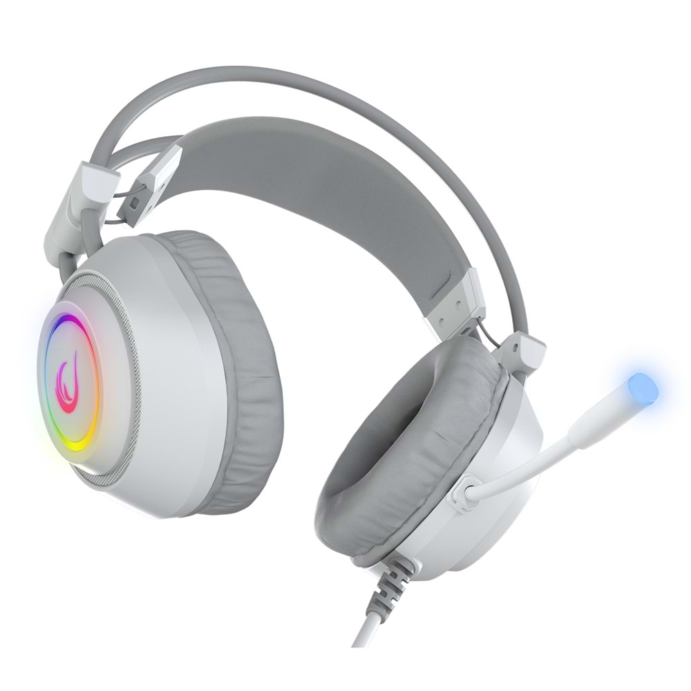 Rampage RM-K19 RAGING PLUS Beyaz USB 7.1 Surround RGB Ledli Gaming Oyuncu Mikrofonlu Kulaklık