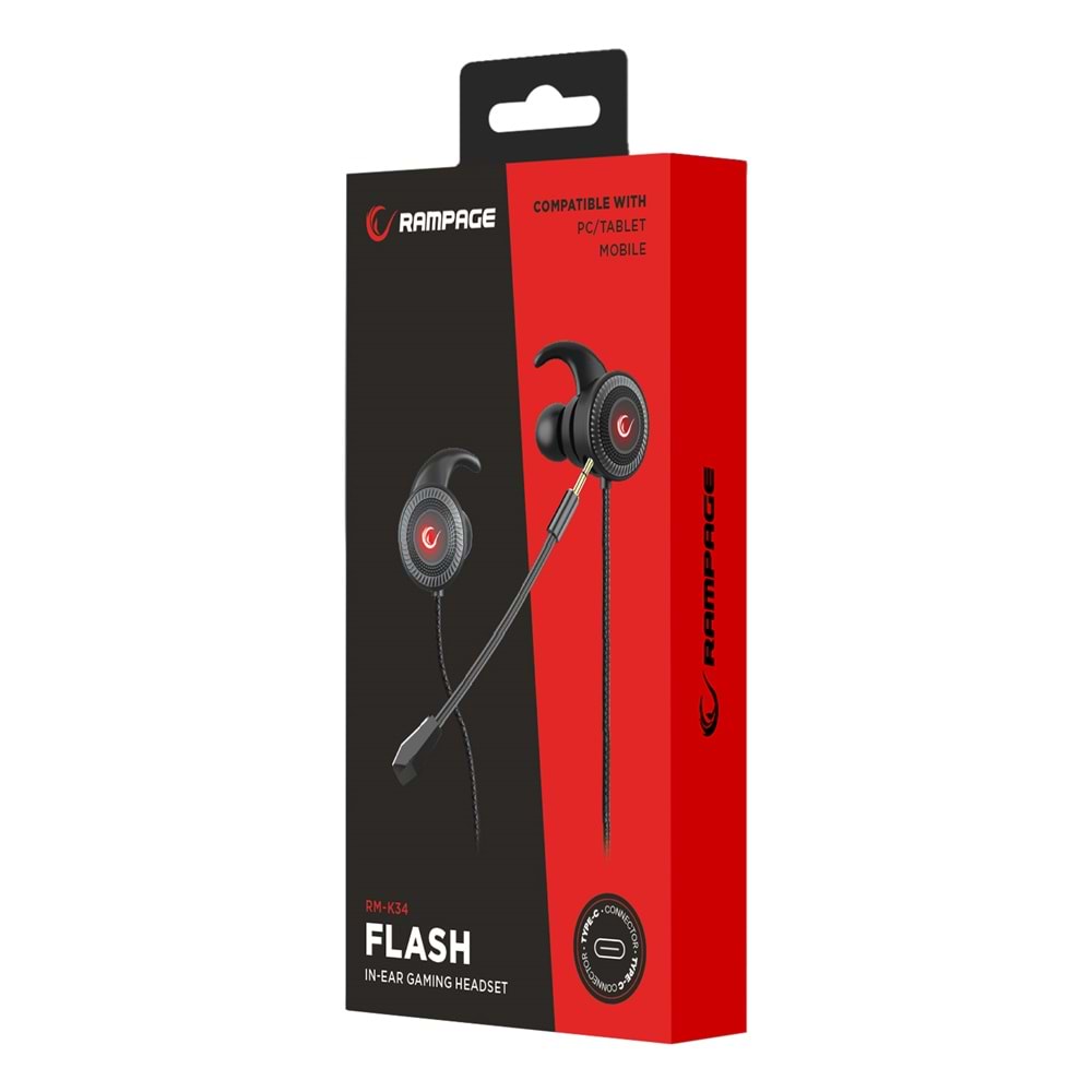 Rampage RM-K34 FLASH Type C Telefon Uyumlu Gaming Gri Kulak İçi Mikrofonlu Kulaklık