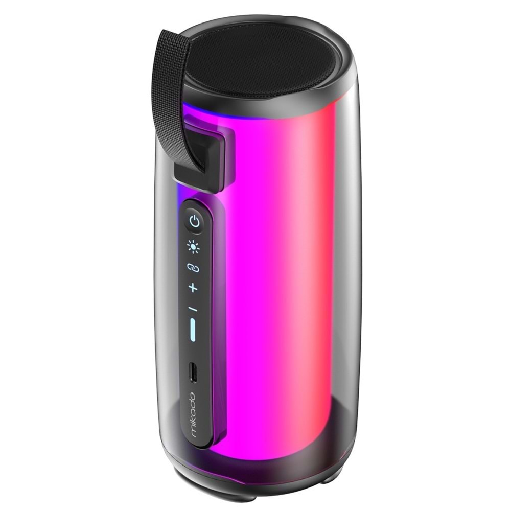 Mikado MD-17BT Capella Siyah 10W 1 RGB Mikrofonlu Transparan/Bt/TF Kart/Aux/Usb TWS 1800 mAh Bataryalı Speaker
