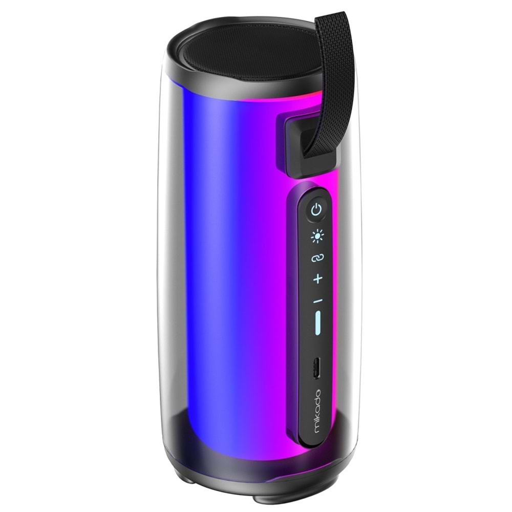 Mikado MD-17BT Capella Siyah 10W 1 RGB Mikrofonlu Transparan/Bt/TF Kart/Aux/Usb TWS 1800 mAh Bataryalı Speaker
