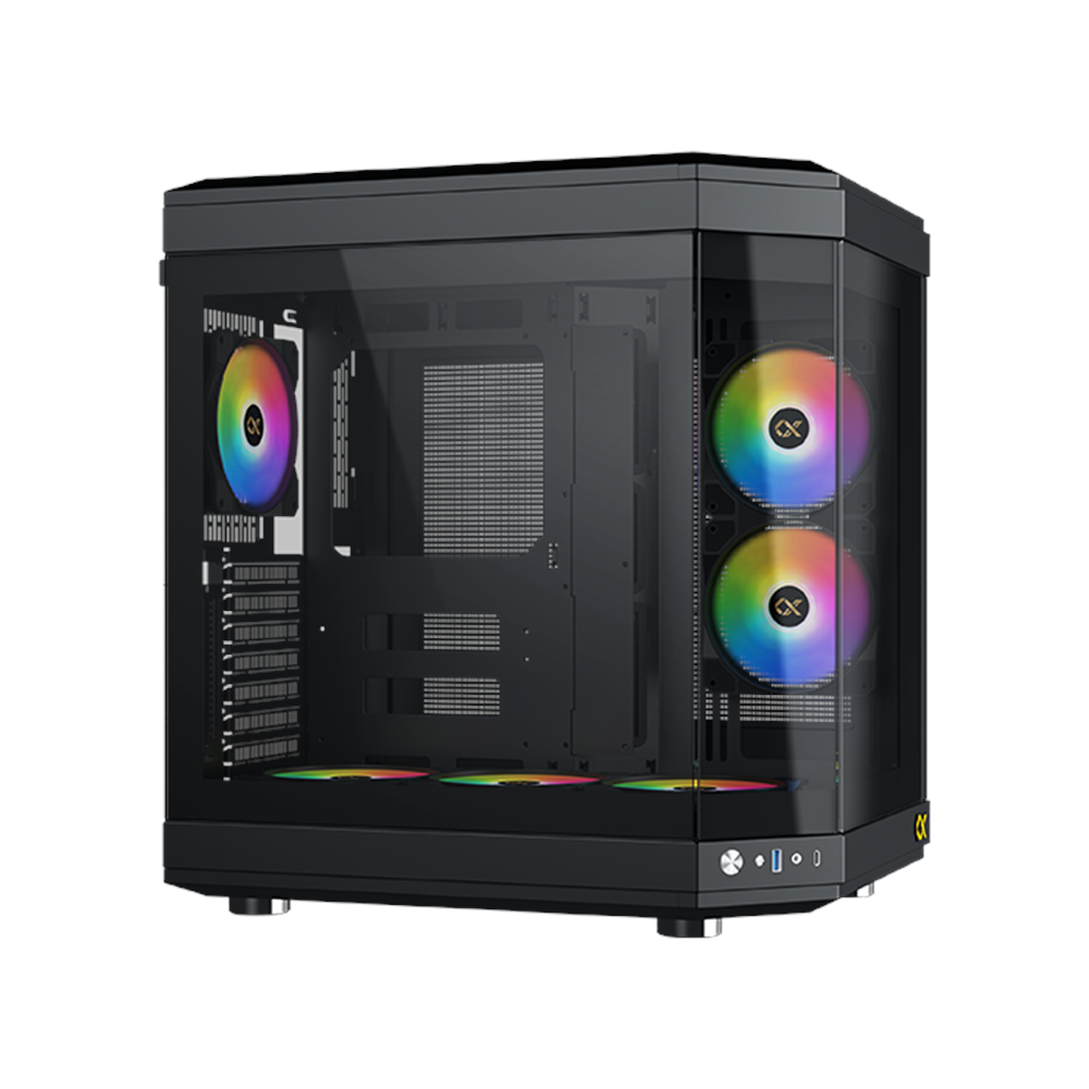 Xigmatek EN41938 CUBI Siyah E-ATX 6x120mm ARGB Type-C 3 Yön Temperli Cam Gaming Kasa