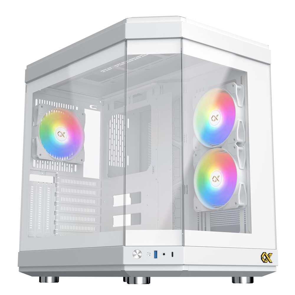 Xigmatek EN41983 CUBI ARCTIC Beyaz E-ATX 6x120mm ARGB Type-C 3 Yön Temperli Cam Gaming Kasa