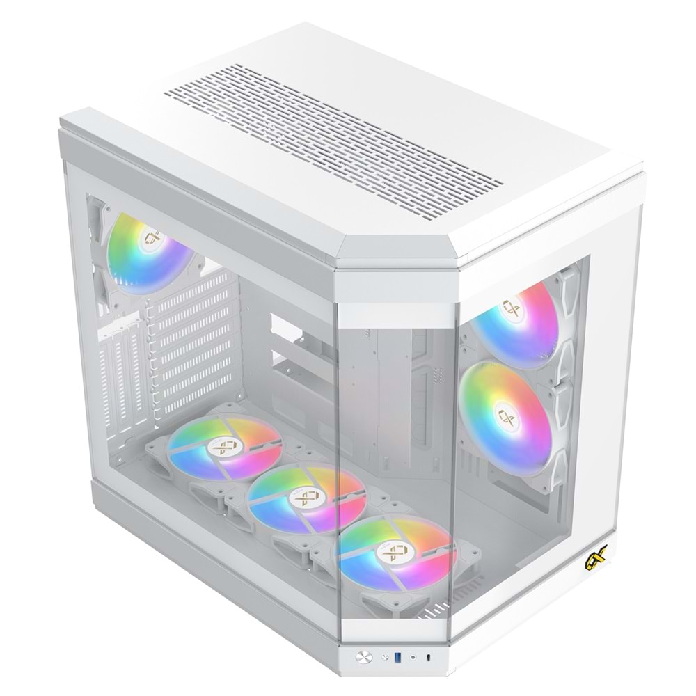 Xigmatek EN41983 CUBI ARCTIC Beyaz E-ATX 6x120mm ARGB Type-C 3 Yön Temperli Cam Gaming Kasa