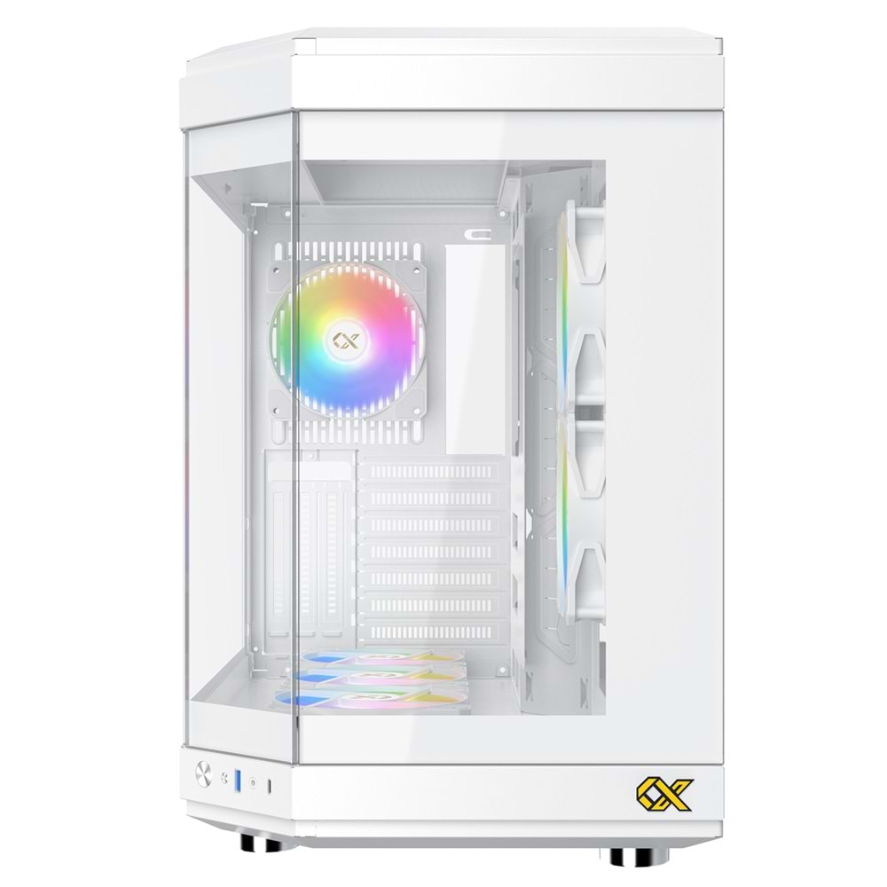 Xigmatek EN41983 CUBI ARCTIC Beyaz E-ATX 6x120mm ARGB Type-C 3 Yön Temperli Cam Gaming Kasa