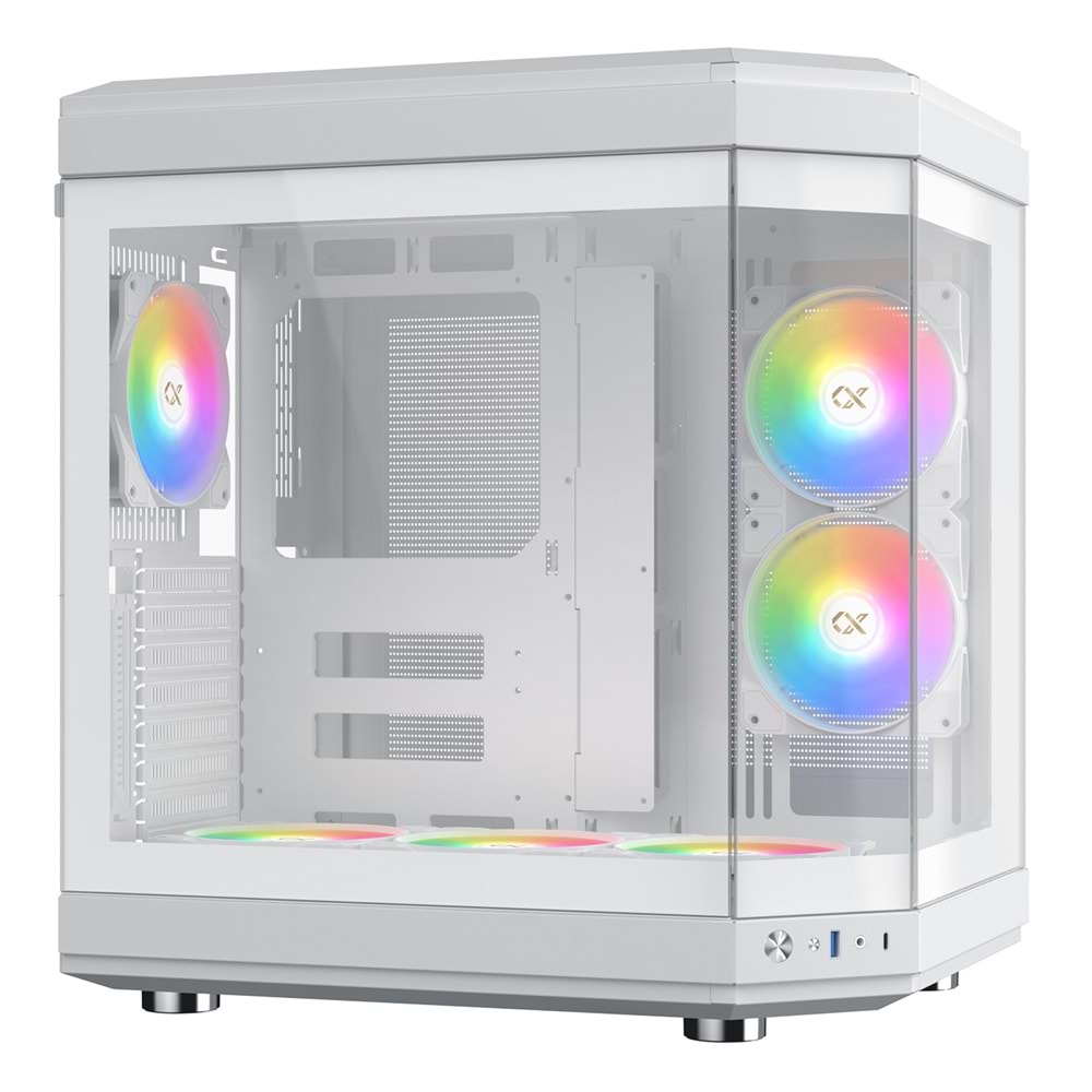 Xigmatek EN41983 CUBI ARCTIC Beyaz E-ATX 6x120mm ARGB Type-C 3 Yön Temperli Cam Gaming Kasa