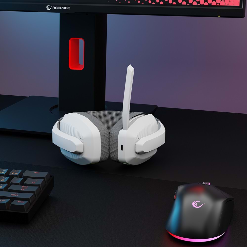 Rampage BLITZ Beyaz/Gri Wireless 2.4G Bluetooth Mikrofonlu Kablosuz Oyuncu Kulaklığı