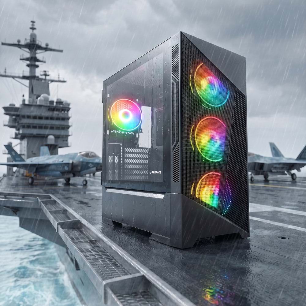 Rampage INSPIRER Mesh 650W 80+ Siyah 4x12cm ARGB Infinity Fan Temperli Camlı Gaming Kasa