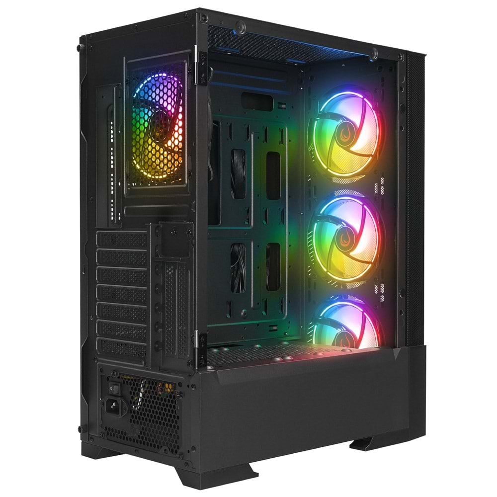 Rampage INSPIRER Mesh 650W 80+ Siyah 4x12cm ARGB Infinity Fan Temperli Camlı Gaming Kasa