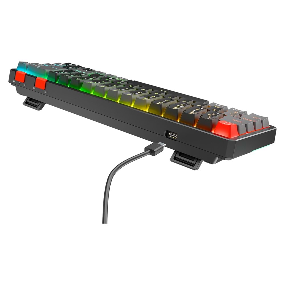 Rampage YORU MINI PRO Siyah/Gri 2.4ghz+BT5.0+Type-C 5 Bağlantı OUTEMU Red Swich Q Kablosuz RGB Mekanik Oyuncu Klavyesi