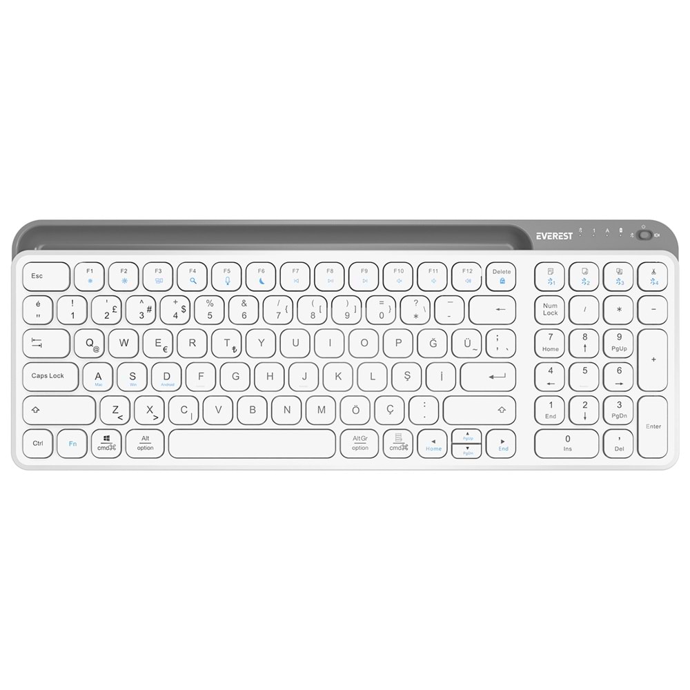 Everest KB-BT90 Beyaz/Gri Bluetooth 2.4G Kablosuz Şarjlı Q Klavye