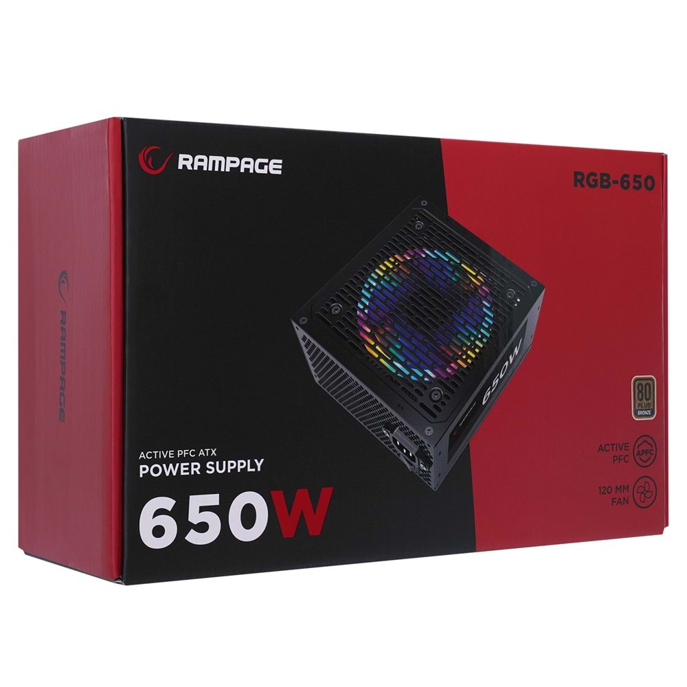 Rampage RGB-650 650W 80 Plus Bronze Aktif PFC 12cm RGB Fanlı Power Supply