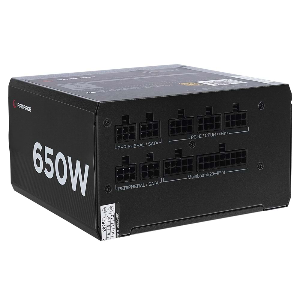 Rampage MATE M650-80PB 650W 12cm Fan Full Modular 80 Plus Bronze Aktif PFC Beyaz Power Supply