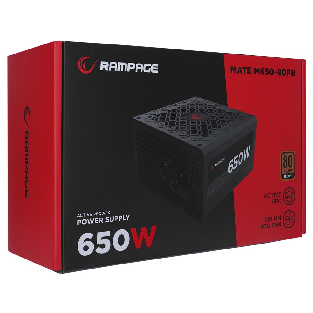 Rampage MATE M650-80PB 650W 12cm Fan Full Modular 80 Plus Bronze Aktif PFC Beyaz Power Supply
