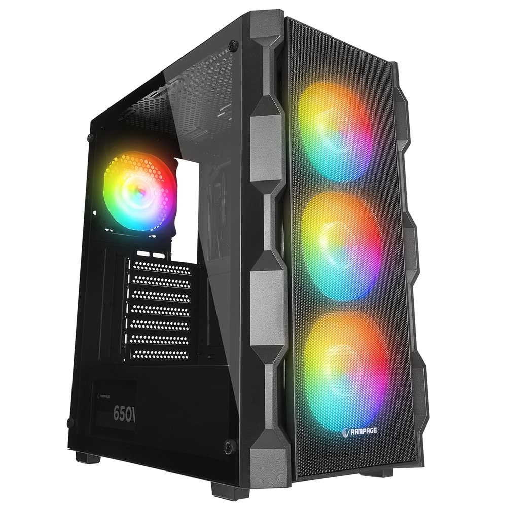 Rampage WOON Mesh 650W 80+ BRONZE 4*12cm ARGB Fan Temper Camlı Mid-T Siyah Oyuncu Kasası