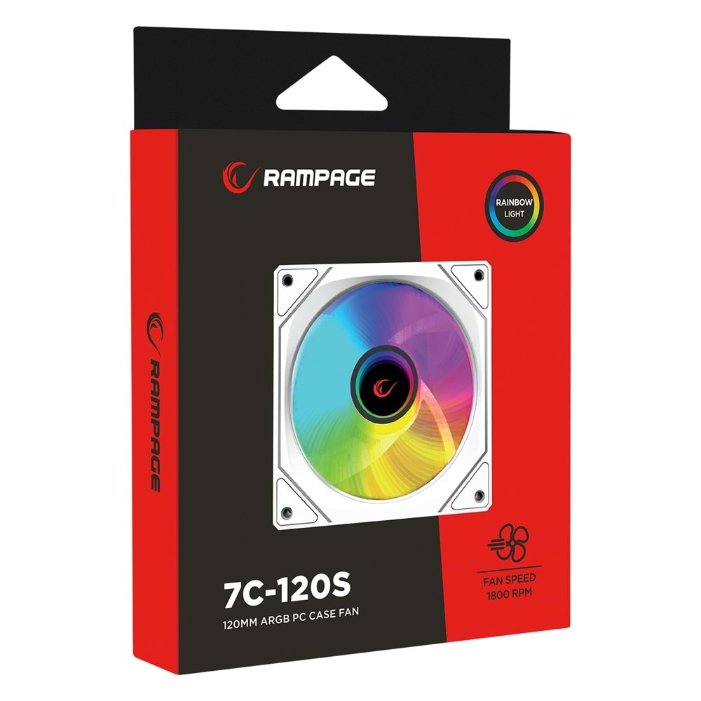 Rampage 7C-120B 120*120*25mm Double Ring Aynalı ARGB Beyaz Kasa Fanı