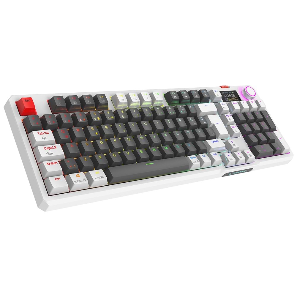 Rampage LOYAL Pro Gri/Beyaz 3 BT + 2.4 IPS Ekranlı Red Switch RGB Mekanik Kablosuz Klavye