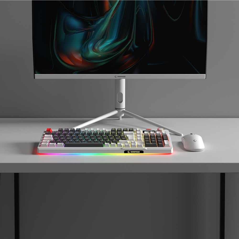 Rampage LOYAL Pro Gri/Beyaz 3 BT + 2.4 IPS Ekranlı Red Switch RGB Mekanik Kablosuz Klavye