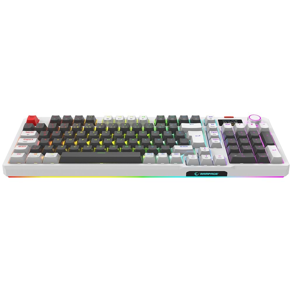 Rampage LOYAL Pro Gri/Beyaz 3 BT + 2.4 IPS Ekranlı Red Switch RGB Mekanik Kablosuz Klavye