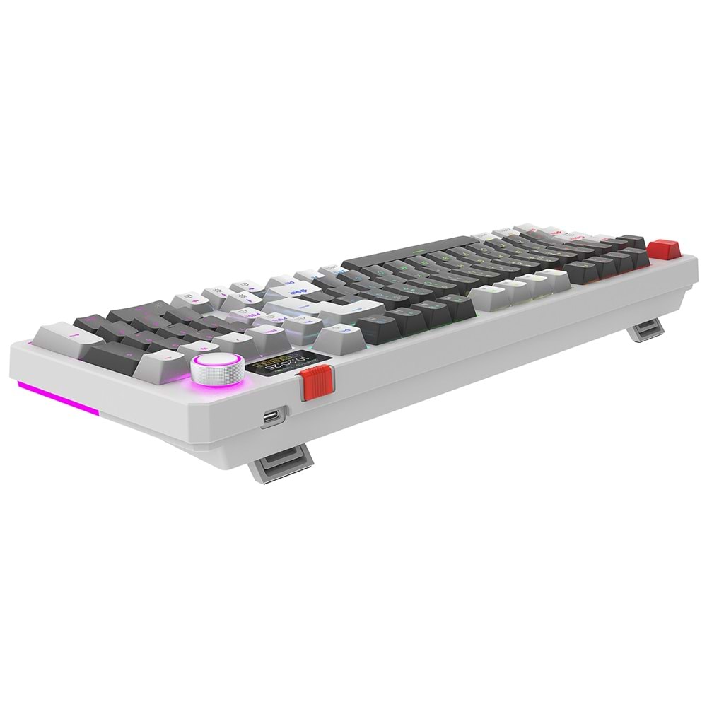 Rampage LOYAL Pro Gri/Beyaz 3 BT + 2.4 IPS Ekranlı Red Switch RGB Mekanik Kablosuz Klavye