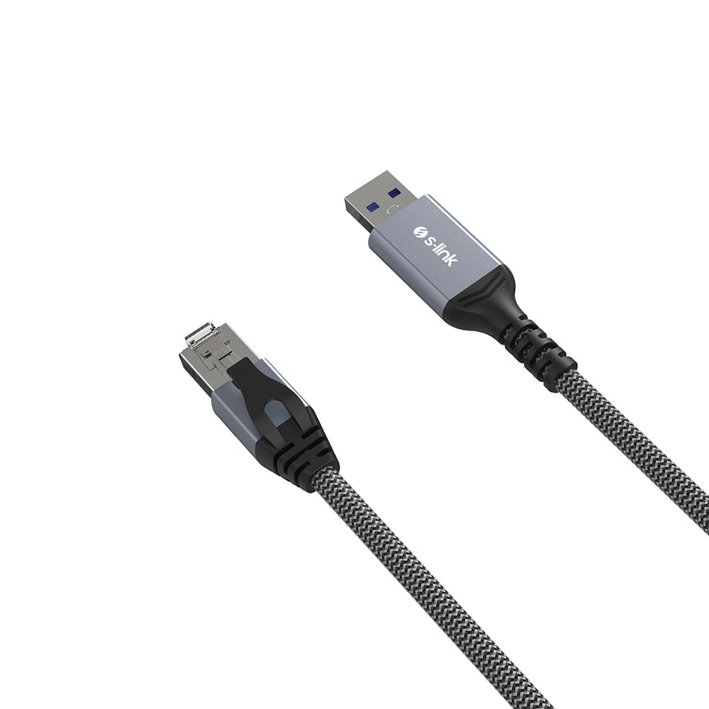 S-link SW-U338 RJ45 to USB 2 Metre Örgülü Kablo Gri Metal Adaptör