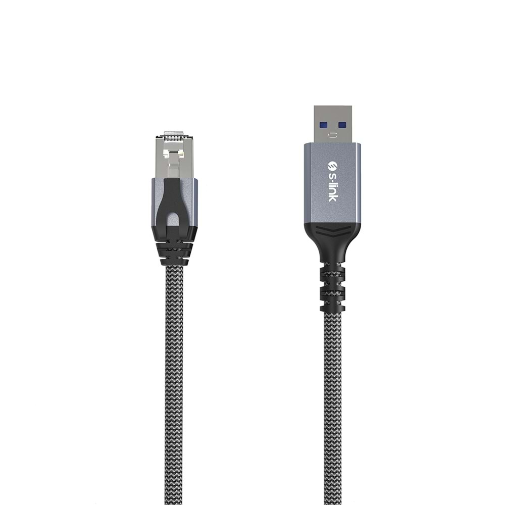 S-link SW-U338 RJ45 to USB 2 Metre Örgülü Kablo Gri Metal Adaptör