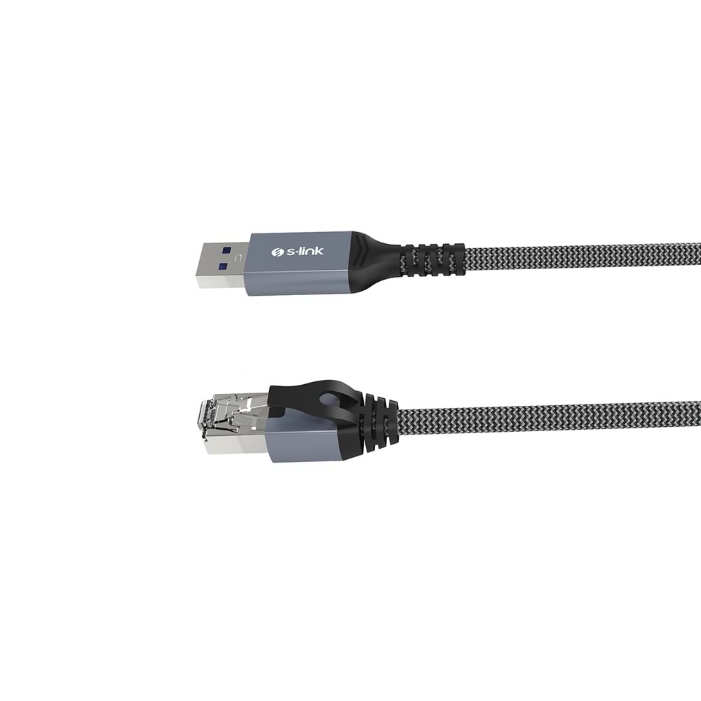 S-link SW-U338 RJ45 to USB 2 Metre Örgülü Kablo Gri Metal Adaptör