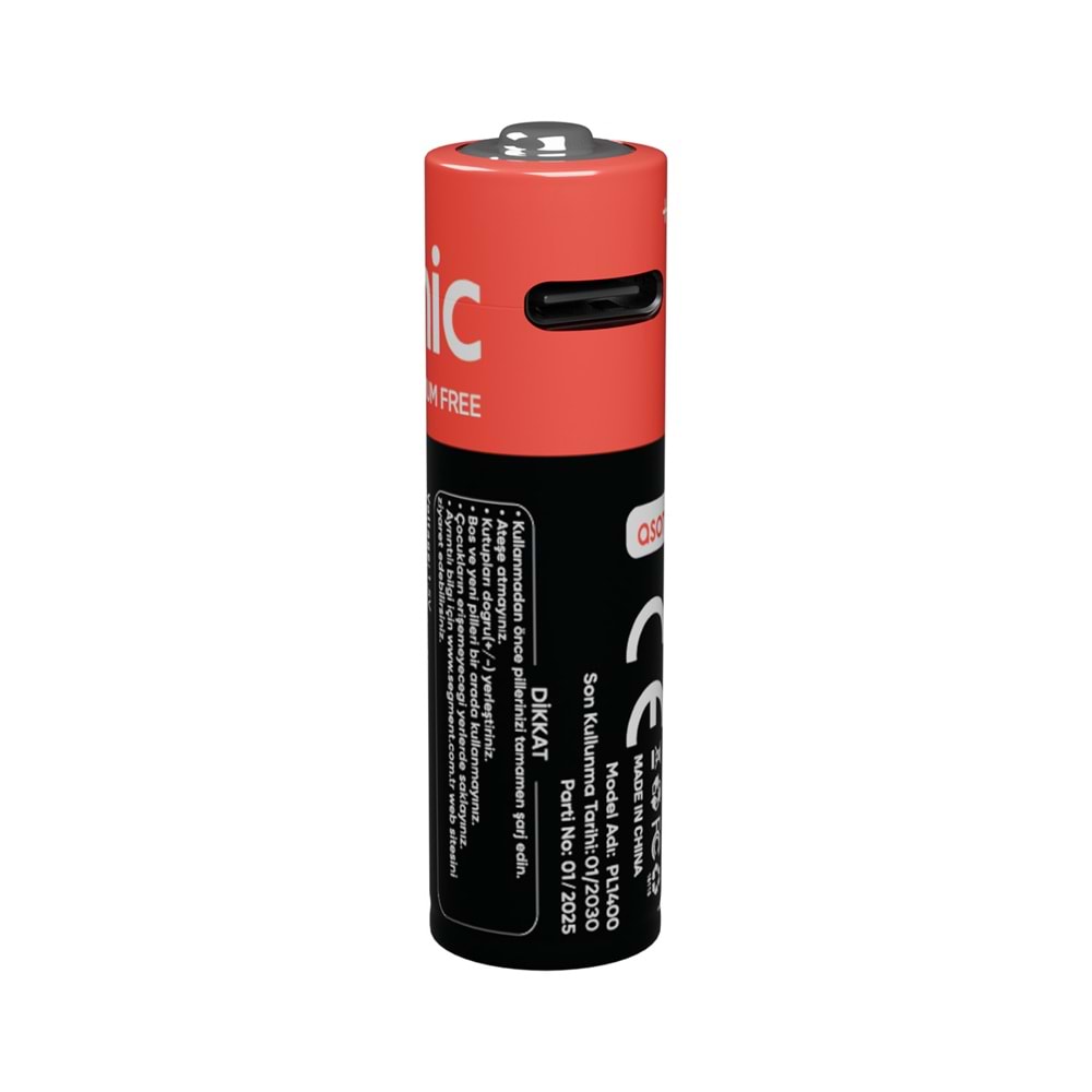 Asonic PL1400 AA 1.5V 1400mAh Type-C USB Şarjlı 2'li Pil