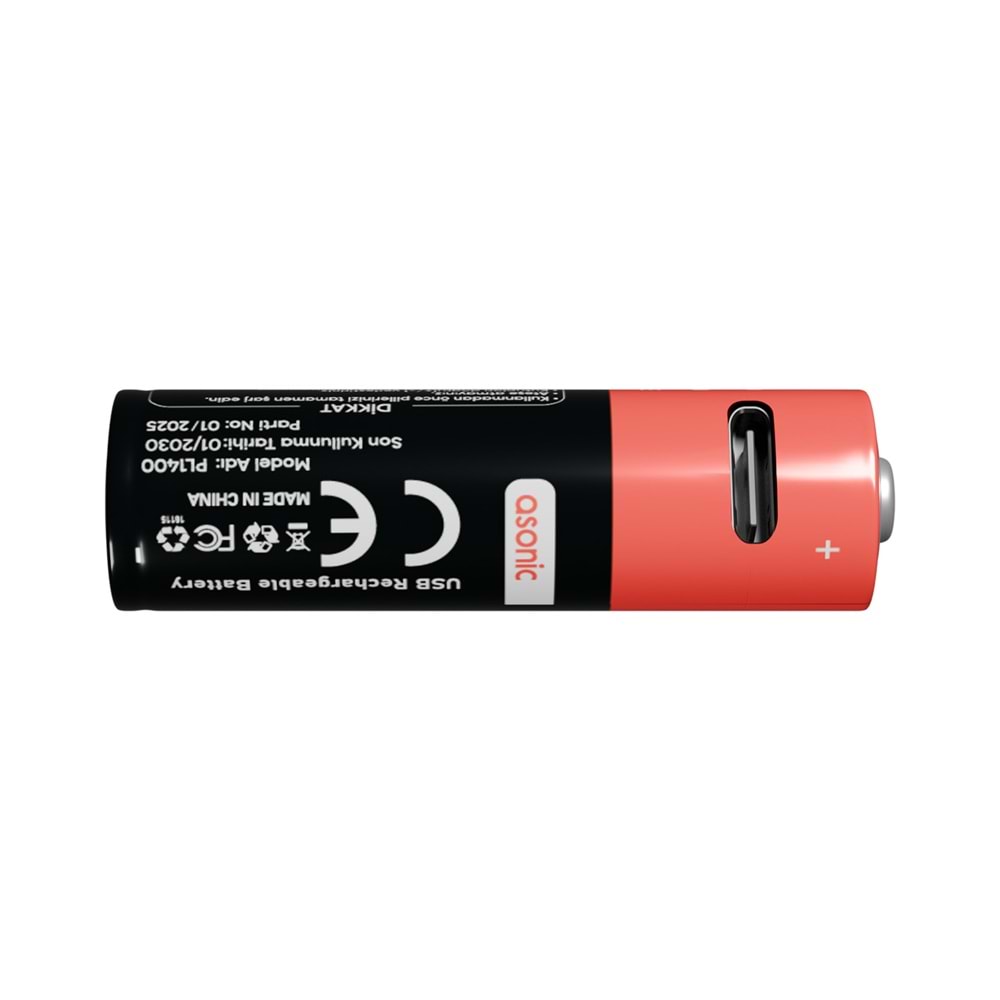 Asonic PL1400 AA 1.5V 1400mAh Type-C USB Şarjlı 2'li Pil