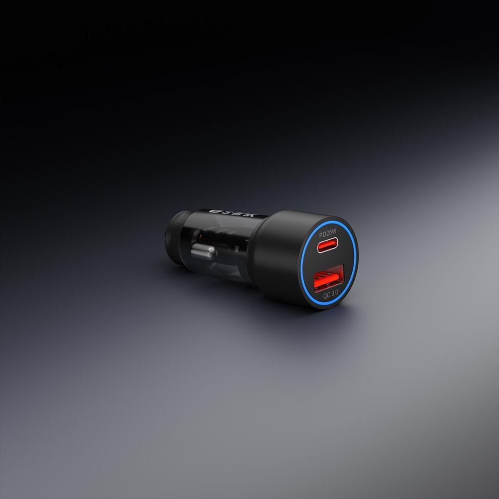 S-link SL-AC43TP TypeC to TypeC Kablolu 43W PD 25W + QC3.0 18W Siyah Araç Şarj Cihazı