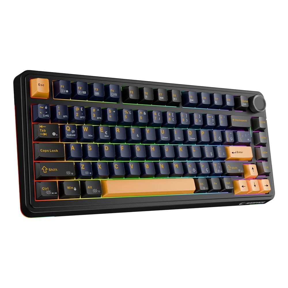 Rampage Quell Siyah Hot Swap 2.4G + Bluetooth Wireless RGB Gasket Oil Switch Türkçe Q PBT Keycaps Mekanik Klavye Outlet