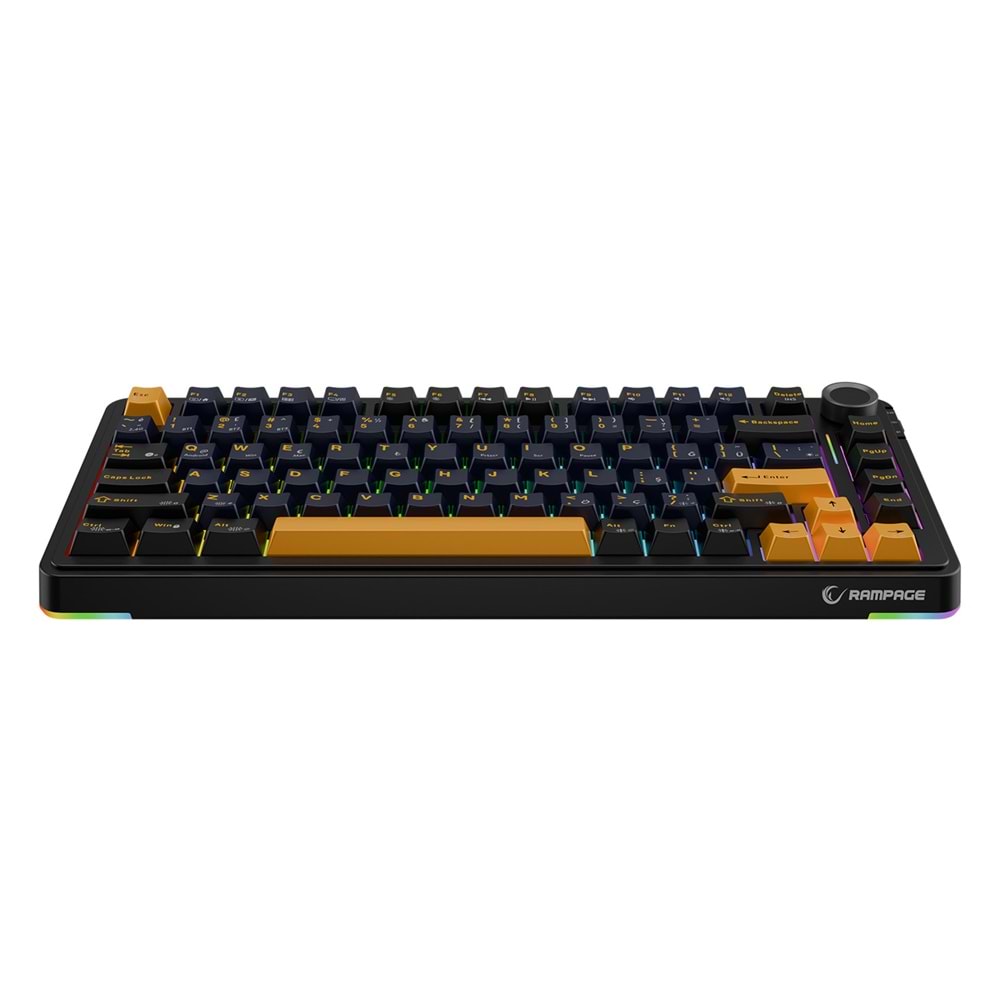 Rampage Quell Siyah Hot Swap 2.4G + Bluetooth Wireless RGB Gasket Oil Switch Türkçe Q PBT Keycaps Mekanik Klavye Outlet