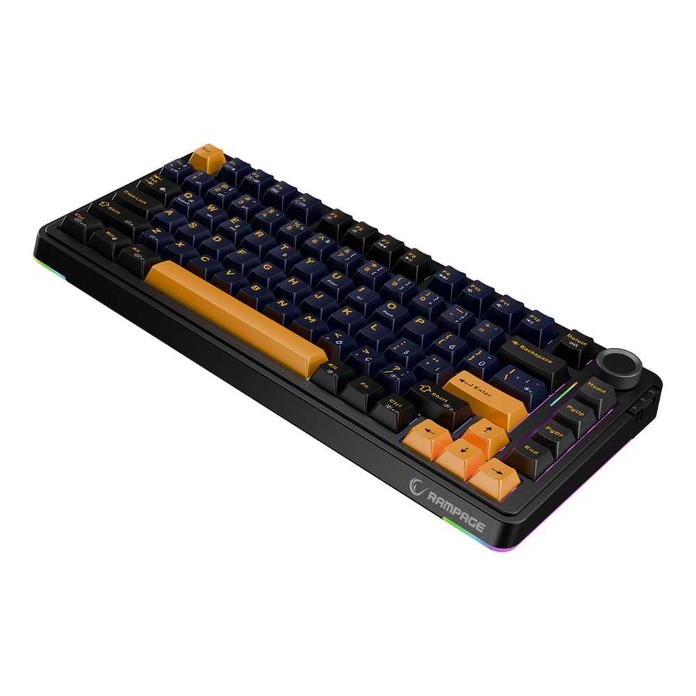 Rampage Quell Siyah Hot Swap 2.4G + Bluetooth Wireless RGB Gasket Oil Switch Türkçe Q PBT Keycaps Mekanik Klavye Outlet