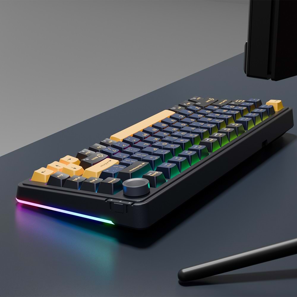 Rampage Quell Siyah Hot Swap 2.4G + Bluetooth Wireless RGB Gasket Oil Switch Türkçe Q PBT Keycaps Mekanik Klavye Outlet