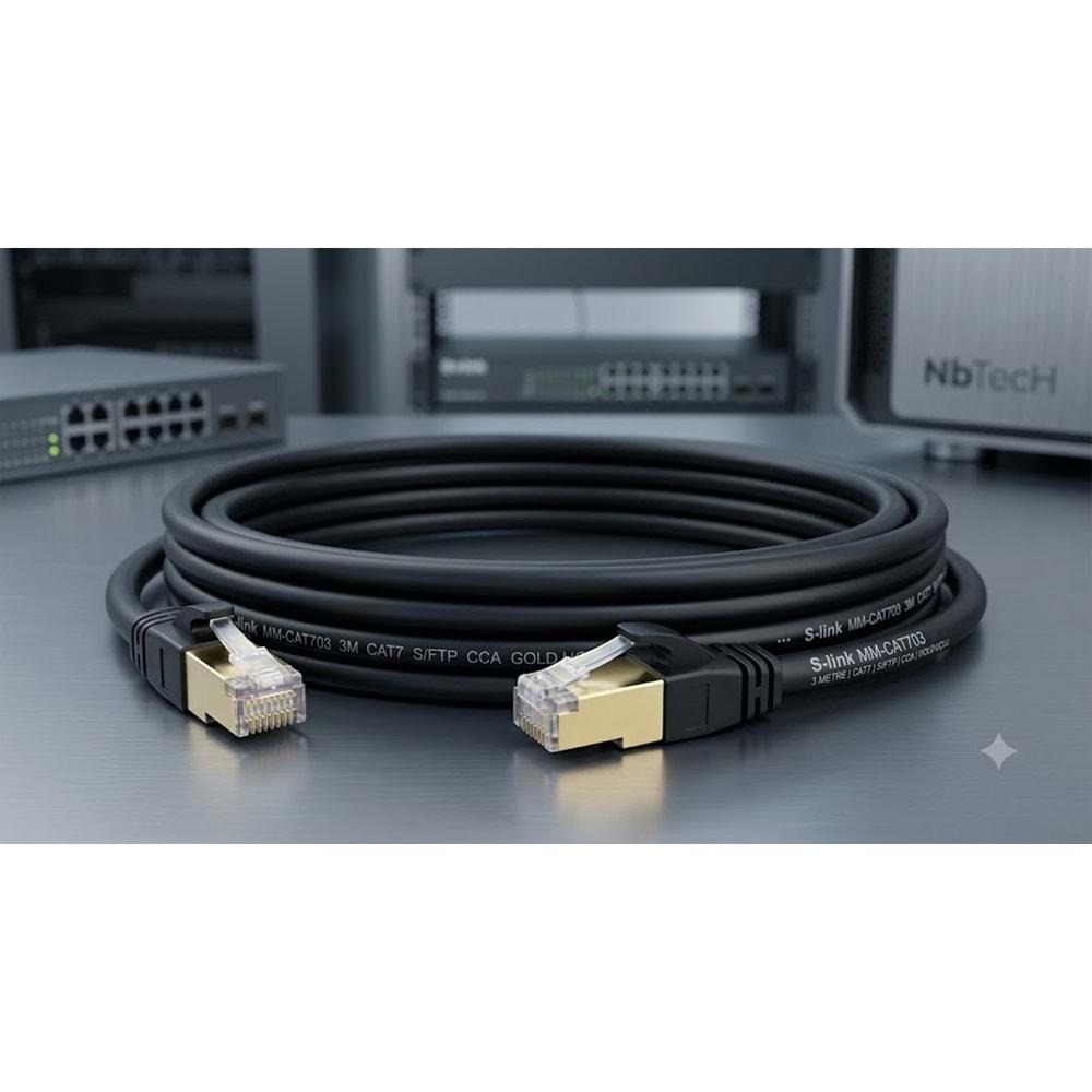 S-link MM-CAT703 3 Metre CAT7 S/FTP CCA Gold Uçlu Siyah Ethernet Ağ Kablosu