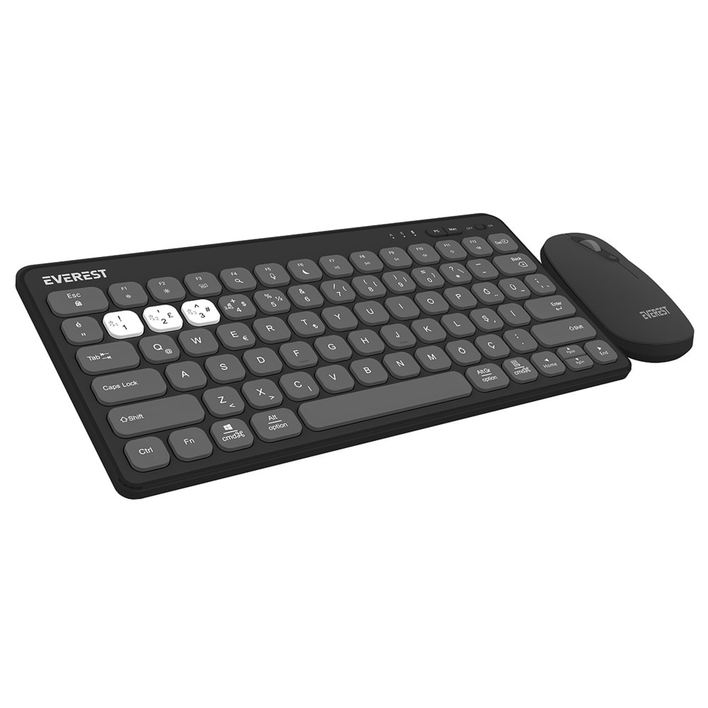 Everest LUMI KM-BT903 Gri 3in1 3 BT + 2.4 1600dpi Ultra İnce Q 4 Cihaz Bağlantılı Scissors Kablosuz Klavye + Mouse Set