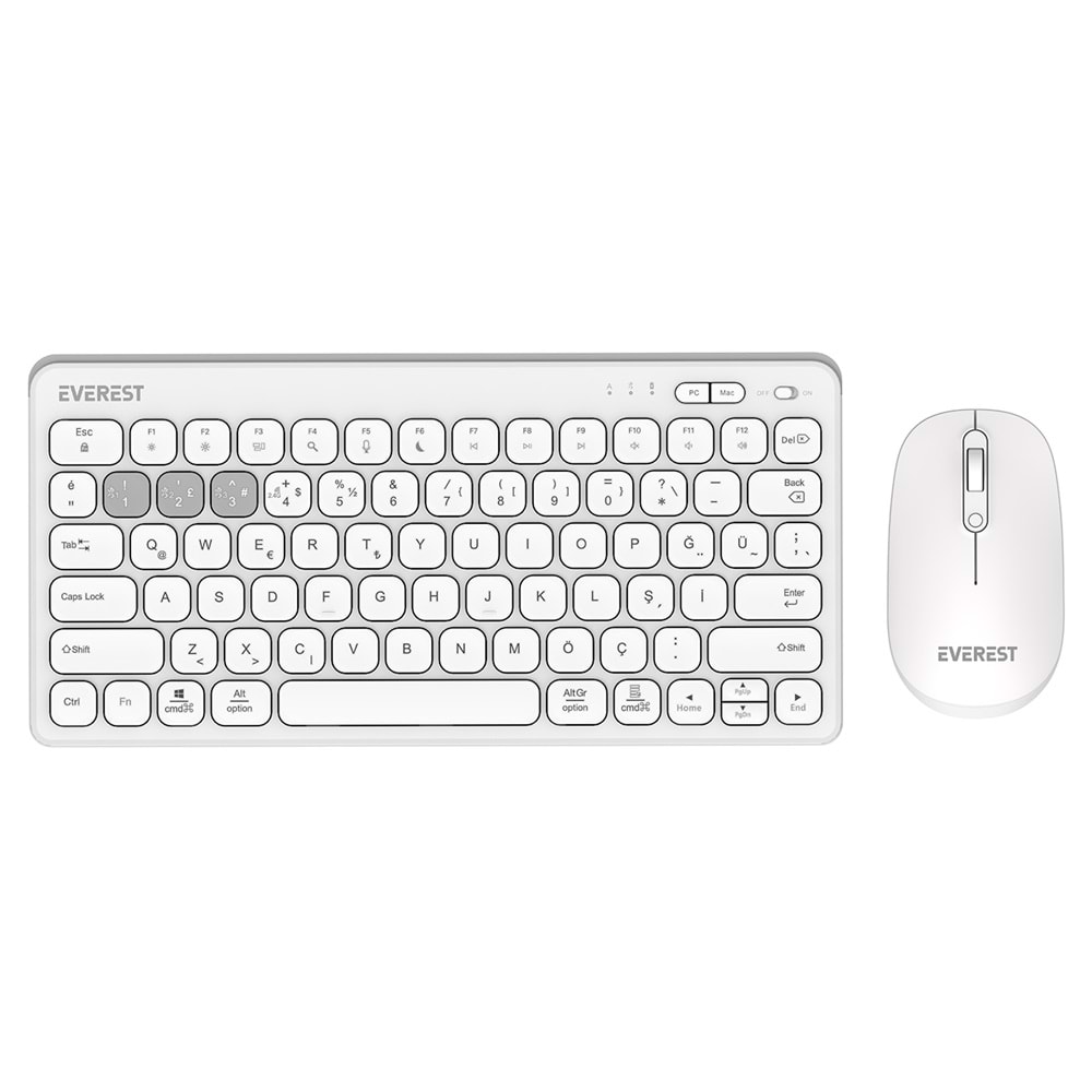Everest LUMI KM-BT903 Beyaz 3in1 3 BT + 2.4 1600dpi Ultra İnce Q 4 Cihaz Bağlantılı Scissors Kablosuz Klavye + Mouse Set