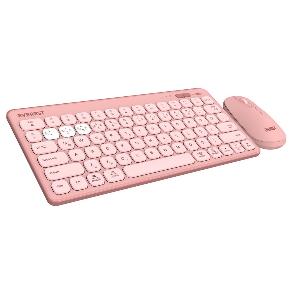 Everest LUMI KM-BT903 Pembe 3in1 3 BT + 2.4 1600dpi Ultra İnce Q 4 Cihaz Bağlantılı Scissors Kablosuz Klavye + Mouse Set
